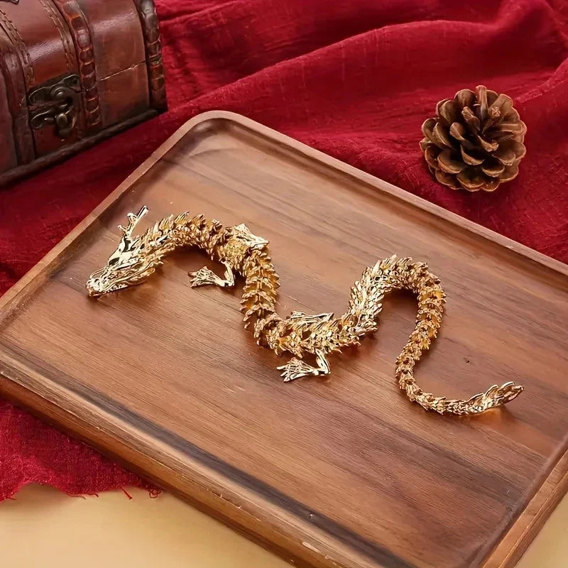 3D Alloy Golden Dragon Statue Articulated Figurine Home Desktop