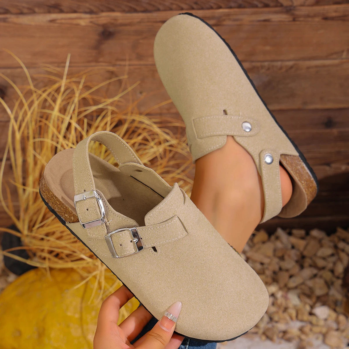 Women Slippers Beach Platform Slides Fashion Clogs Classic Cork Mules Zpaxo Beige 39