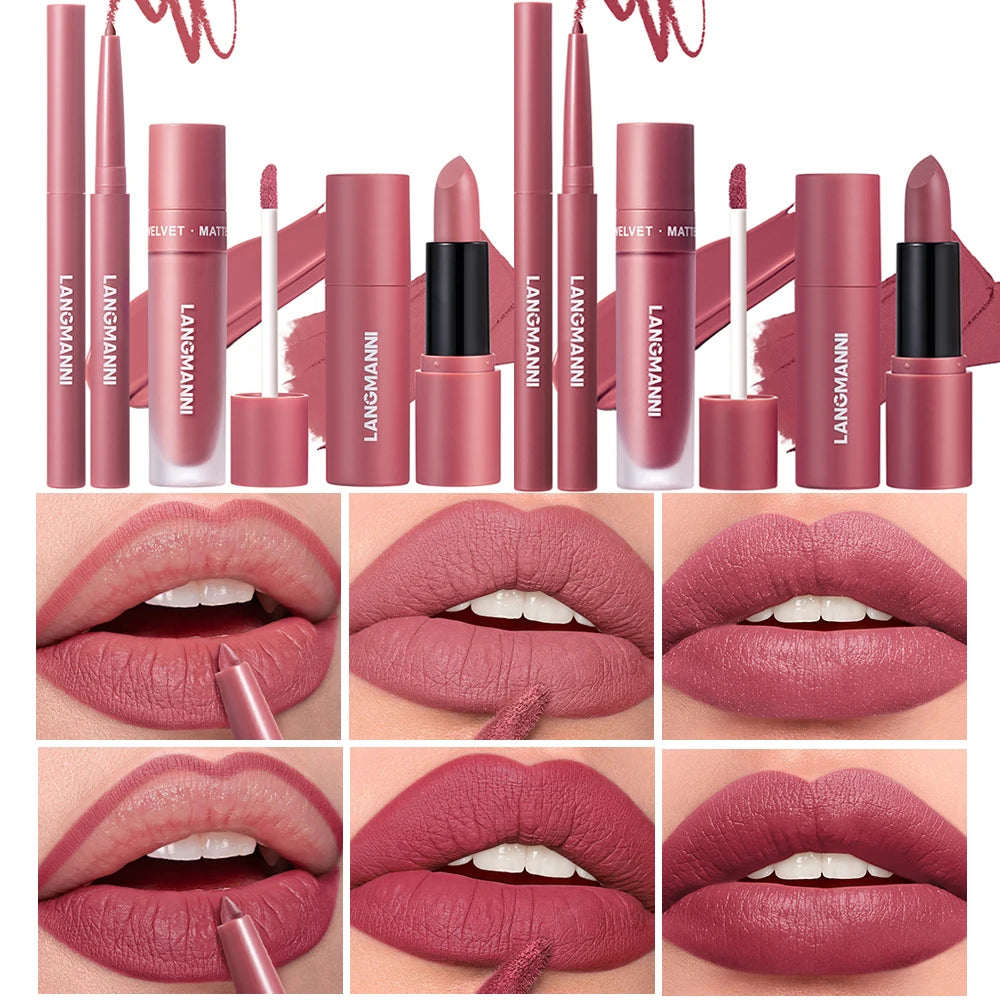 3-Piece Lip Gloss Liner Lipstick Waterproof Durable Matte Makeup Zpaxo