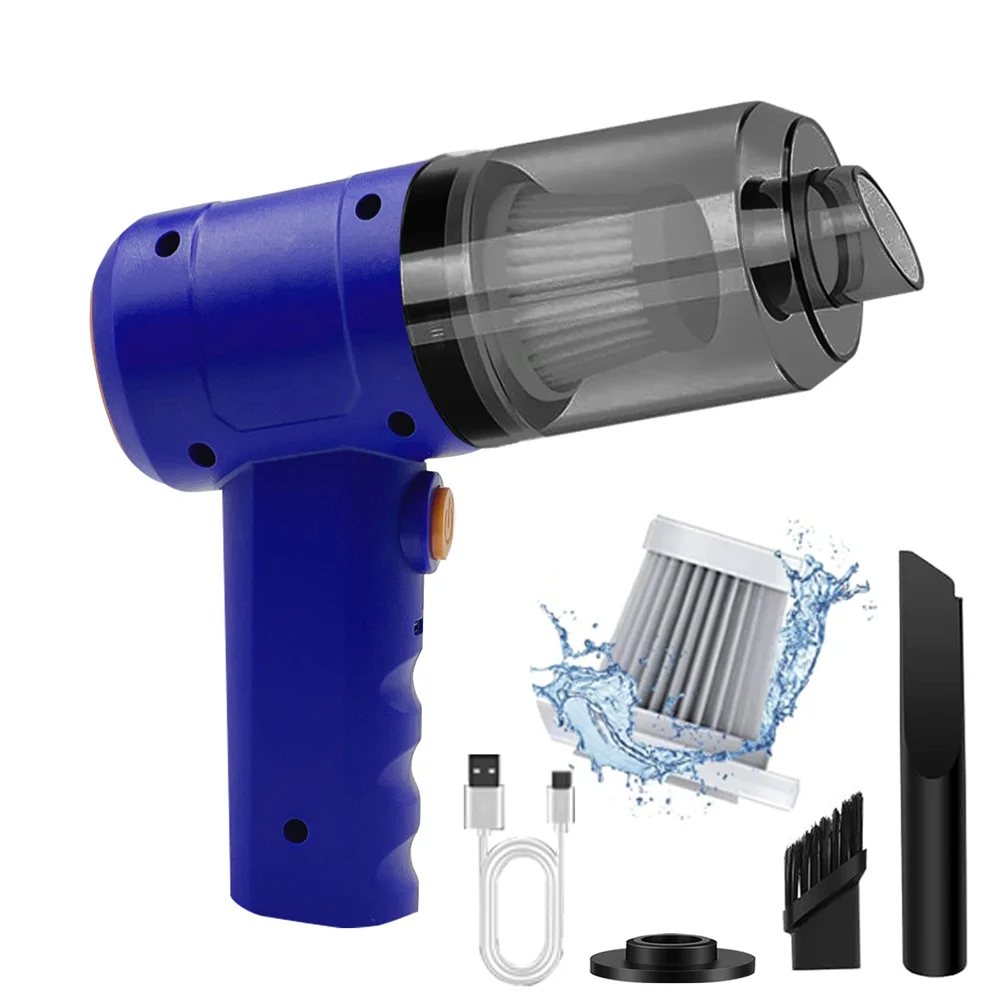 Handheld Vacuum Cordless High Power 15000PA Compressed Air Dust Collector Mini Portable Car Vacuum Cleaner Hairdryer Zpaxo Blue