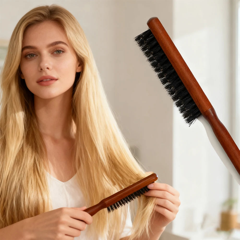 Natural Boar Bristle Hair Brush – Wood Handle Styling Comb