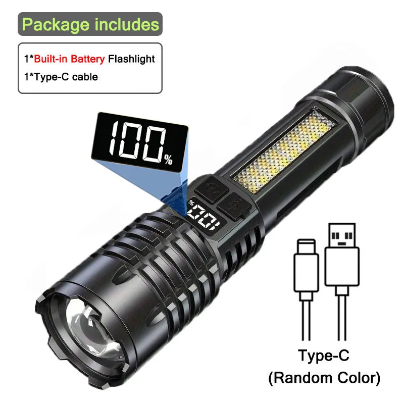 Rechargeable LED Flashlight with COB Side Light & Zoom | Mikenoon LED Camping Flashlight Zpaxo Built-in Battery