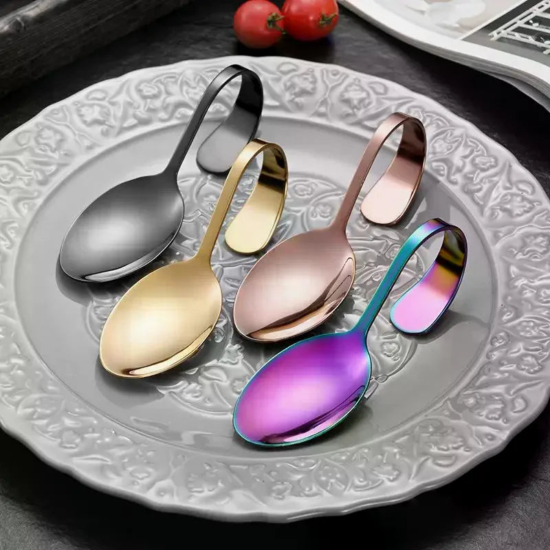 Stainless Steel Service Tableware Curved Handle Spoon Hotel Golden Zpaxo