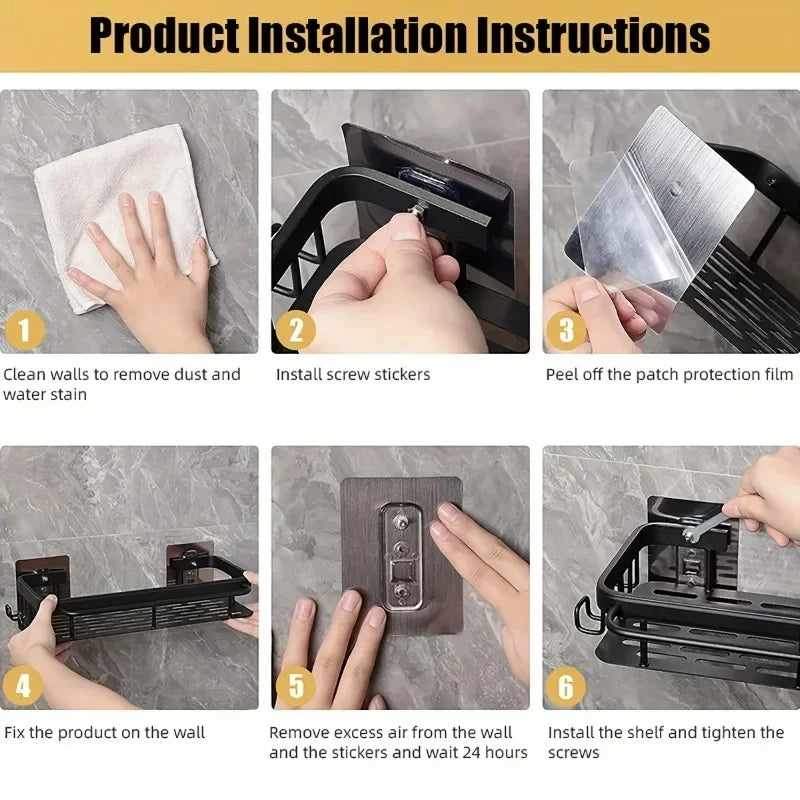 Shower Storage Drill-free Bathroom Shelf Wall Shelf Open Storage Design Easy To Take Suitable for Wet Bathroom Environment Zpaxo