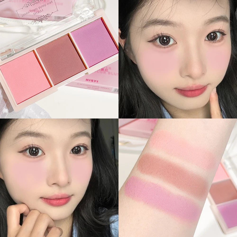 HISYI three-color blush matte natural nude makeup brightens the appearance and brightens the color. Three-color blush plate Zpaxo