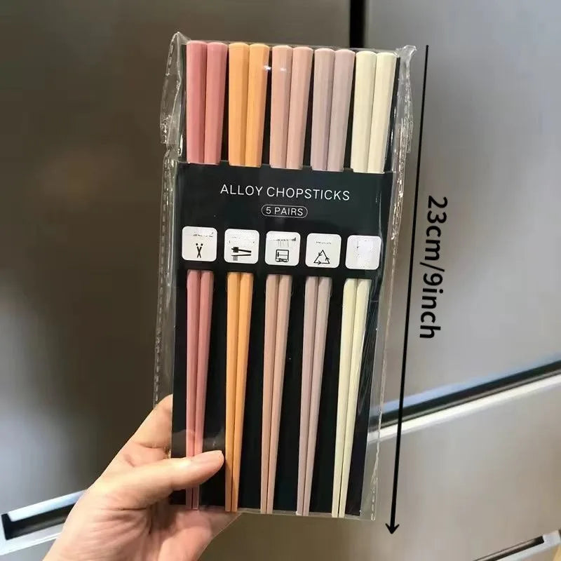 5 Pairs Random Color Morandi Color Octagon Pink Heart Macaron Unpainted Chopsticks Set Family Chopsticks Color Classification Zpaxo