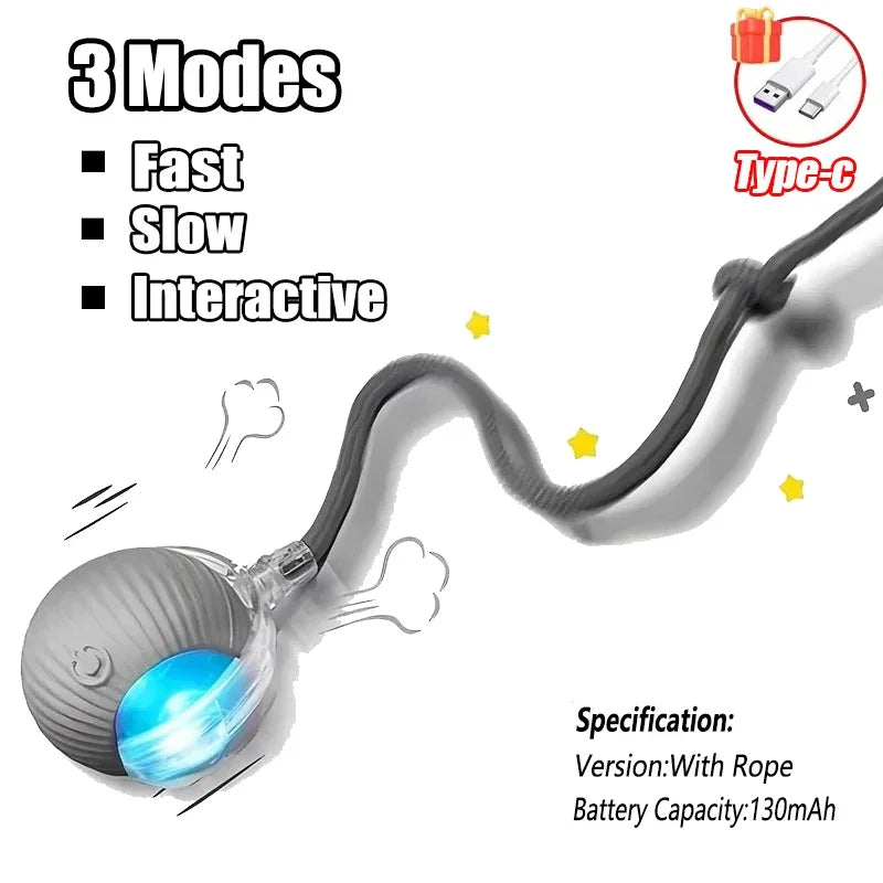 Interactive Cat Toys Automatic Rolling Ball Fake Tail Rechargeable Electric Pet Interactive Toy Dog Training Imitate Mouse Tail Zpaxo Grey Tail Ball New Version