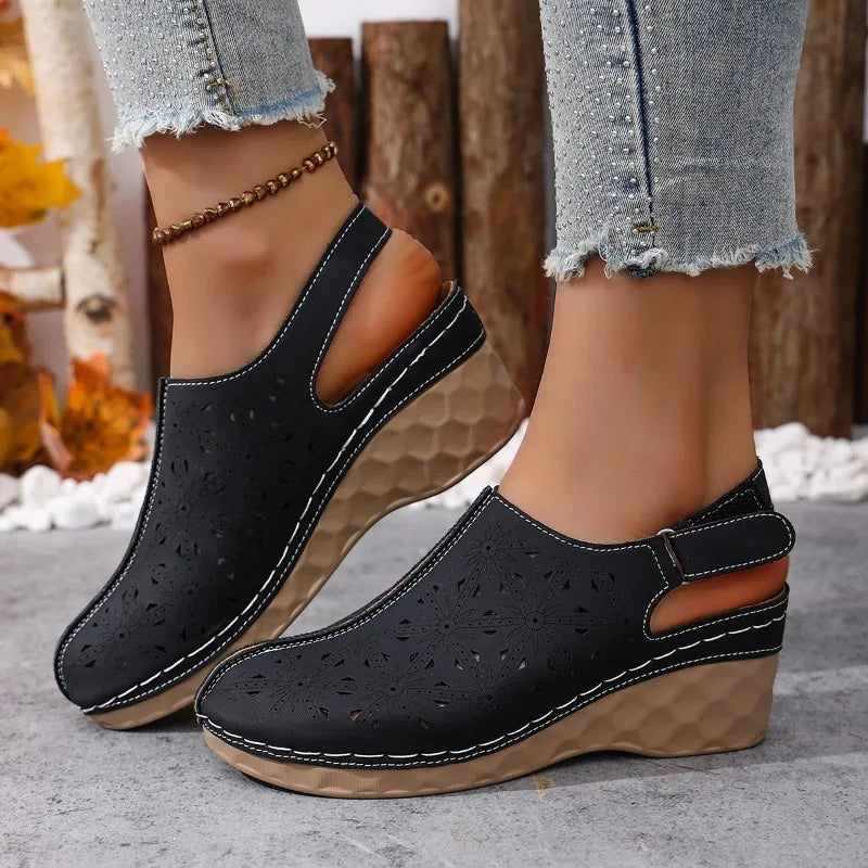 Women Sandals Comfortable Non Slip Beach Shoes Hollow Out Wedge Zpaxo black 43