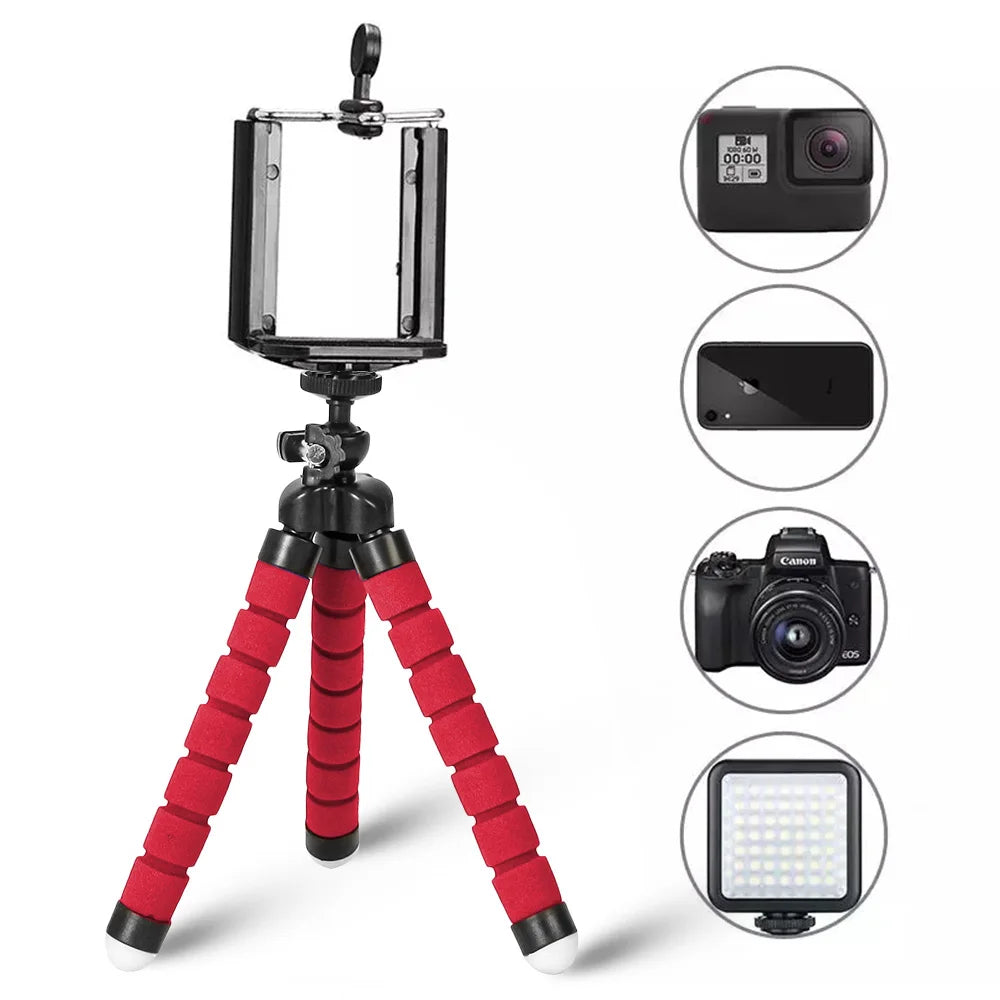 Flexible Octopus Tripod Phone Holder & Bluetooth Remote Flexible Phone Tripod Zpaxo Red