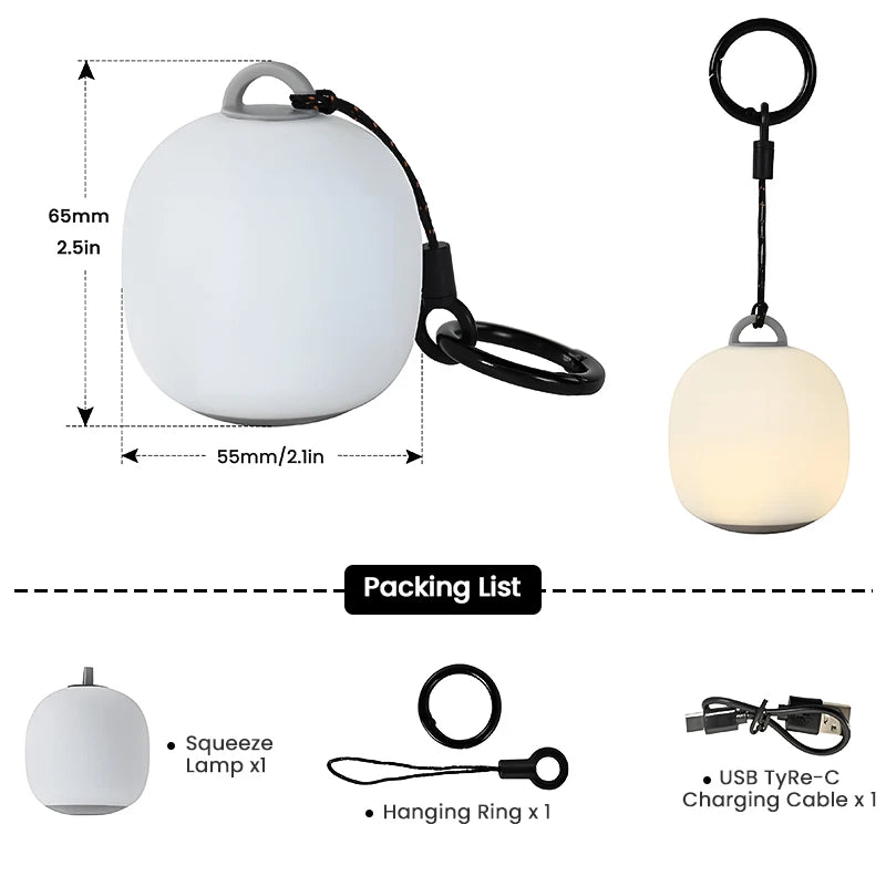 Portable Camping Lantern Rechargeable LED Picnic Lamp MINI Egg-Shaped Squeeze Silicone Light for Outdoor Cozy Ambience Zpaxo