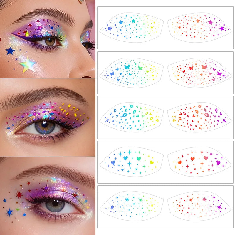 Waterproof Temporary Glitter Eye Shadow Stickers Silver Radiation Zpaxo