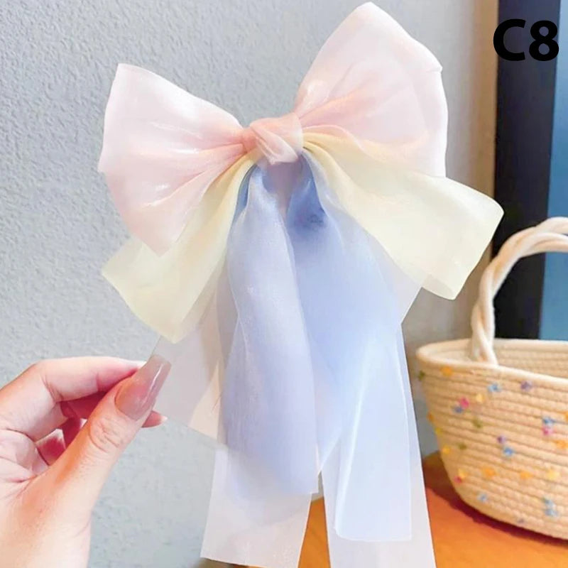 Girls Cute Elegant Mesh Bow Ribbon Hair Clip Faux Pearl Tassel Zpaxo C8