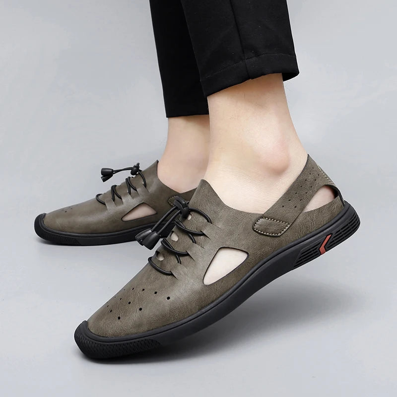 Summer Men Sandals Leather Mens Casual Shoes Outdoor Beach Roman Zpaxo