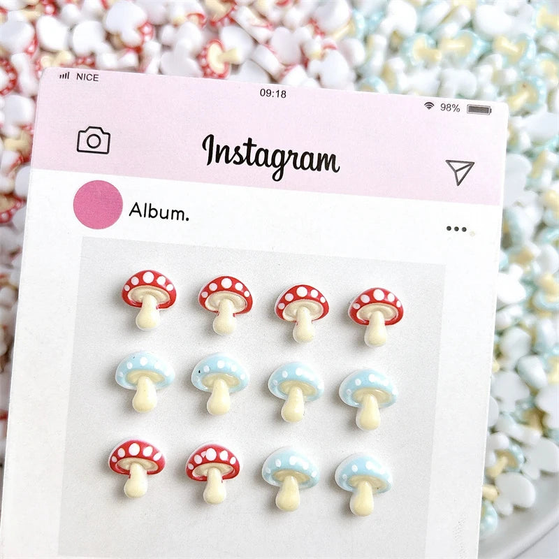 20pcs 3D Cartoon Small Mushroom Nail Charms Sweet Cute Mini Resin Nail Art Decorations DIY Manicure Hairpin Tools Accessorie Zpaxo