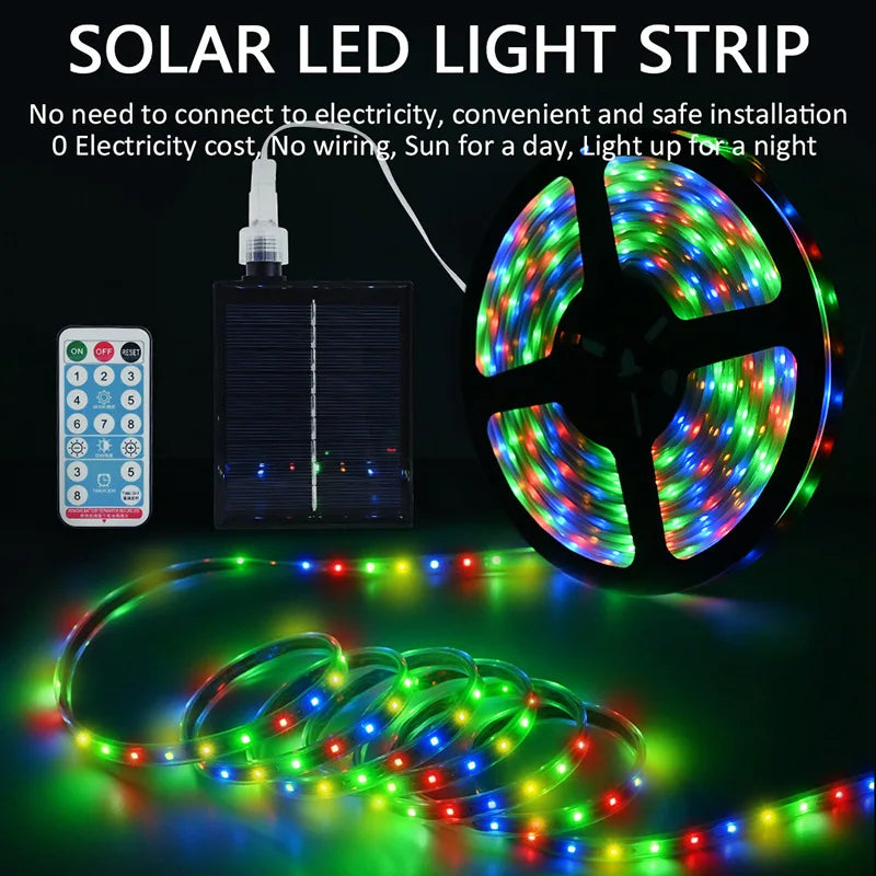 Solar LED Outdoor Strip Lights 8 Modes Fairy Leather Thread Lamp Zpaxo