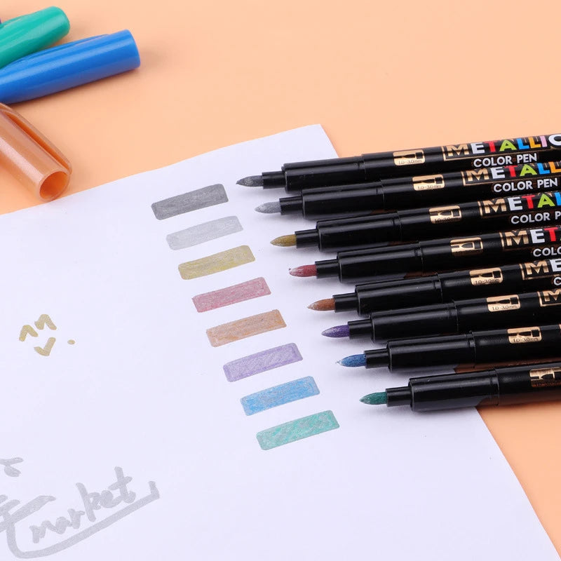 8 Colors Metallic Paint Marker Pen Permanent Art Calligraphy Office