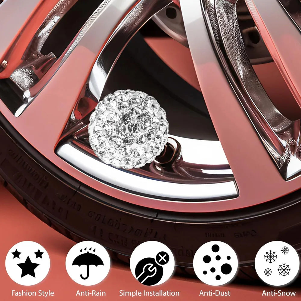 4-Pack Crystal Diamond Tire Valve Caps – Cars, Trucks & Bikes