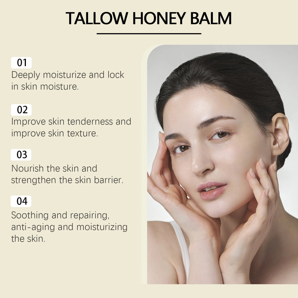 Beef Tallow Honey Balm Moisturizing Hydrating Face Cream Body Lotion Fades Fine Lines Tighten Soothen Brightening Facial Skin Zpaxo