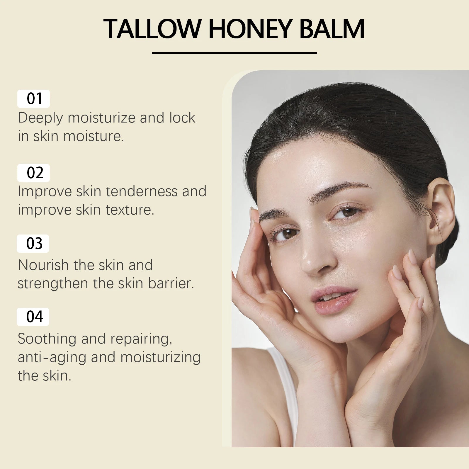 Beef Tallow Honey Balm Moisturizing Hydrating Face Cream Body Lotion Fades Fine Lines Tighten Soothen Brightening Facial Skin Zpaxo