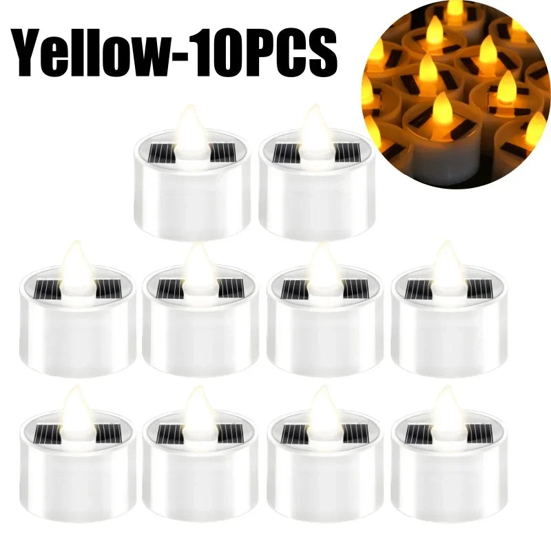 High-quality Reusable Flameless Flickering LED Solar Tealight Candles Zpaxo Yellow-10PCS