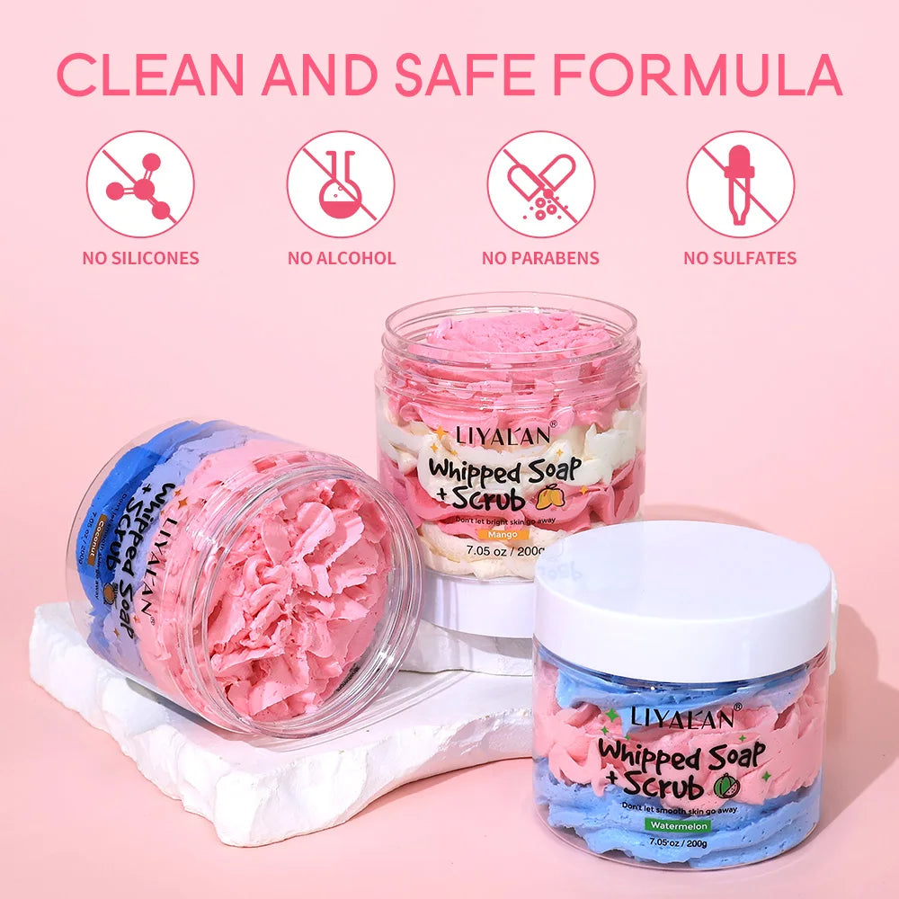 LIYALAN Whipped Soap Body Scrub – Shea, Olive Oil & Vitamin E Whipped Body Scrub Zpaxo