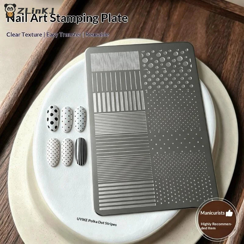 ▶1Pcs Striped Wave Points Pattern French Stainless Steel Stencil Nail Art Transfer Template Manicure Tool Nail Stamping Plates Zpaxo