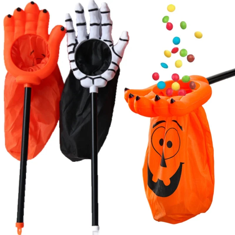 Spooky Halloween Candy Bags Skeleton Hand Pumpkin Shaped Pouches
