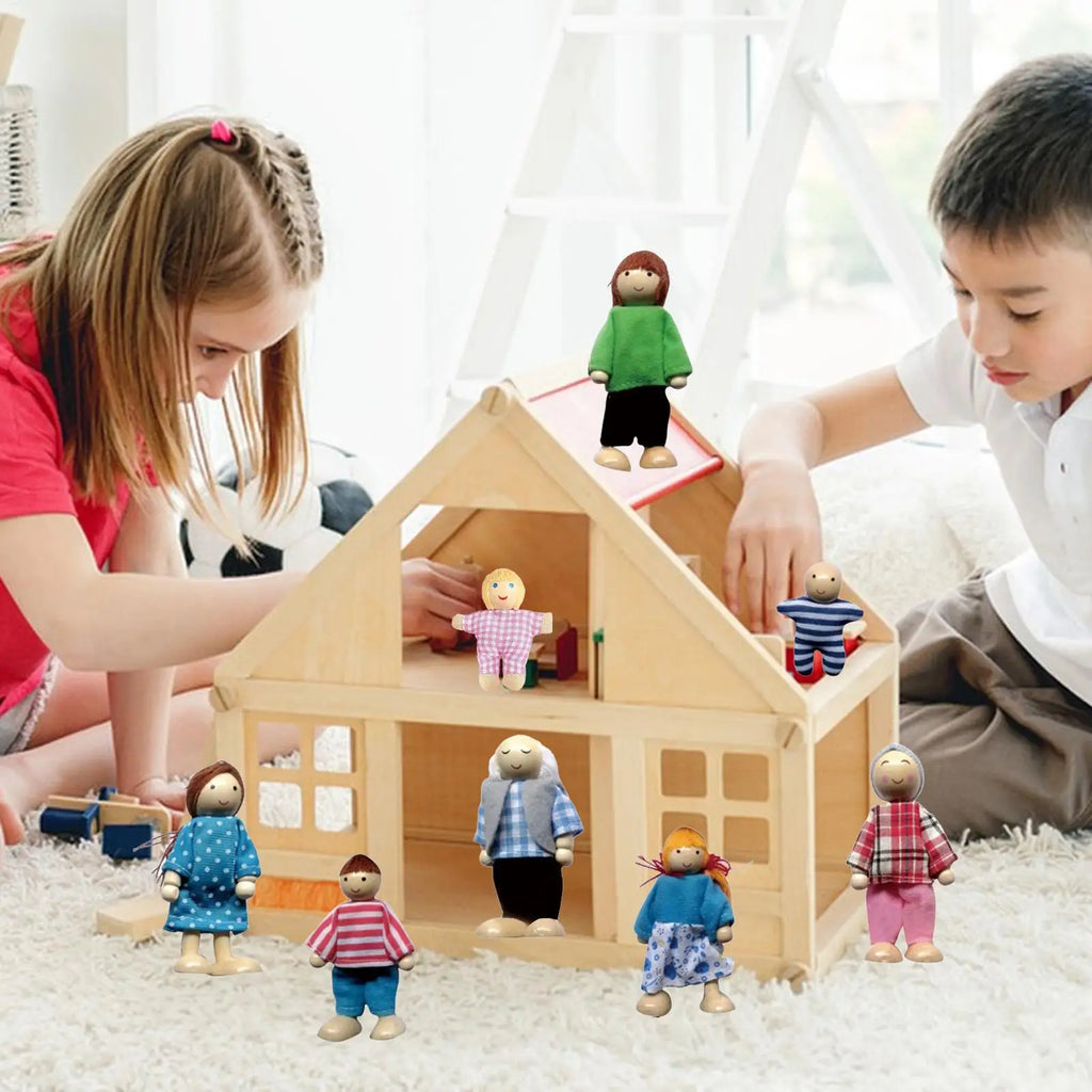 Doll House People 8 Wood Mini Figures Bendable Human Dolls Toddler