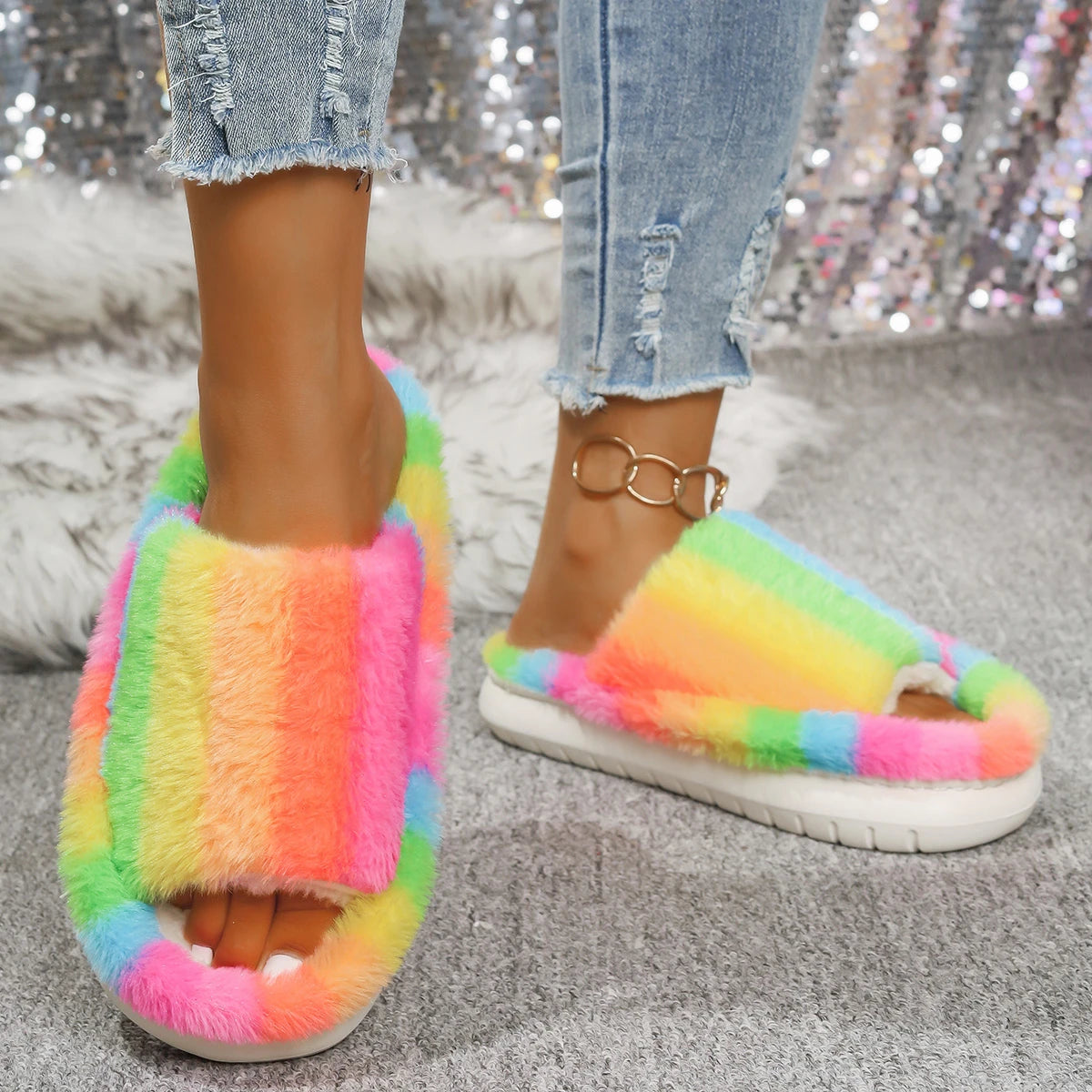 2025 Women Slippers Lightweight Indoor Slides Open Toe Flat Heel Warm Zpaxo