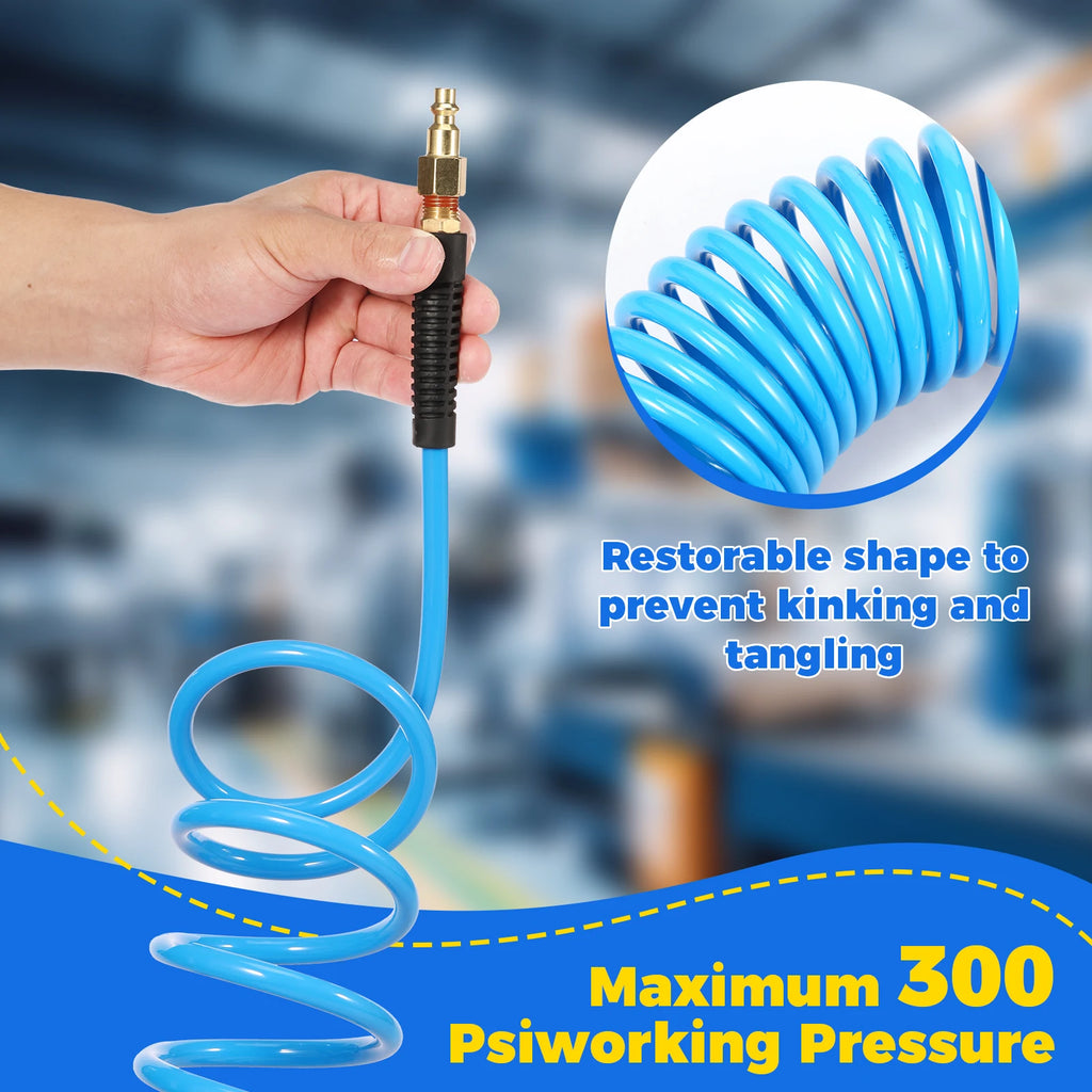 25FT Air Compressor Hoses with Coupler and I/M Plug Sturdy Flexible PU Recoil Air Hose Reliable Anti Kink Tool Accessory 300 PSI Zpaxo