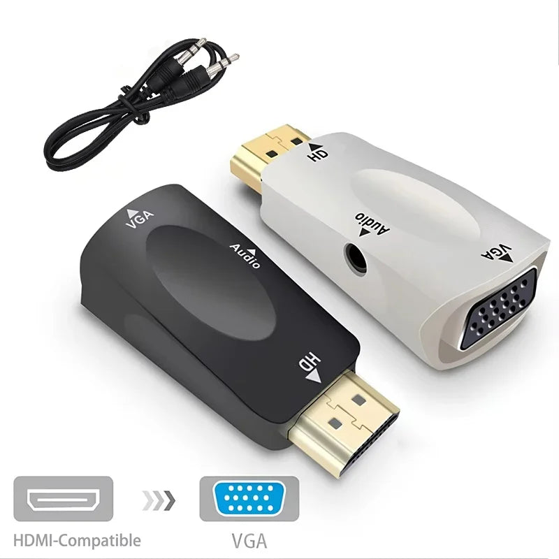 HDMI-compatible VGA Converter Adapter HDTV Cable Jack Audio 1080P