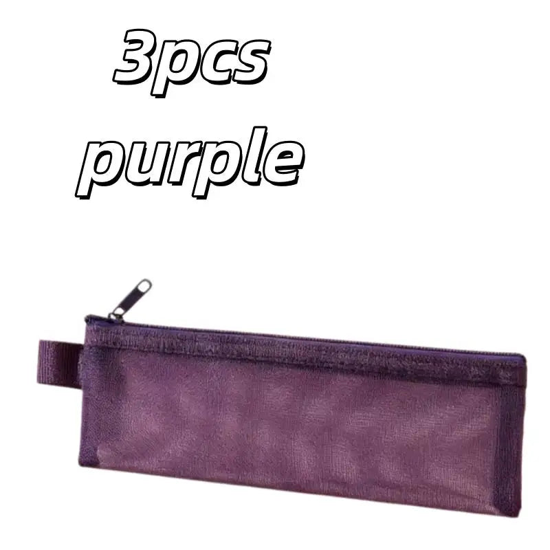 3pcs Nylon Makeup Brush Bags – Transparent Mesh, Large Capacity for Lipsticks, Eyebrow Pencils & Brushes Zpaxo 3pcs purple
