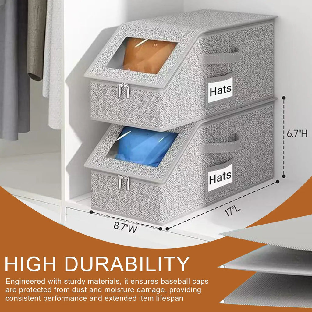 Stackable Hat Organizer Box Holds 24 Baseball Caps Space Saving