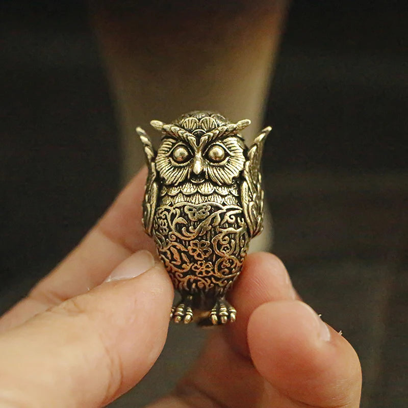 Antique Solid Brass Owl Decor Retro Copper Animal Tea Pet Miniature Zpaxo
