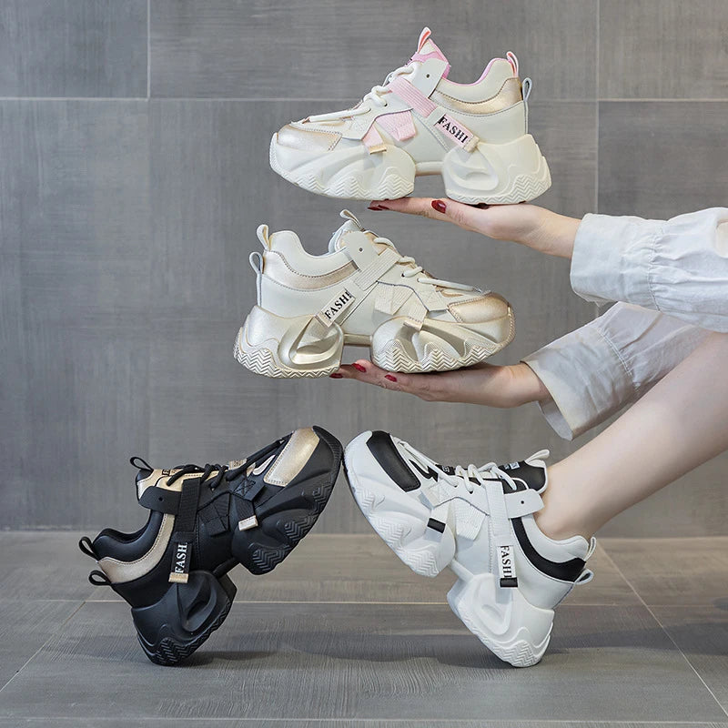 Womens Platform Chunky Sneakers Multiple Colors Hidden Heel Lift Lace Zpaxo
