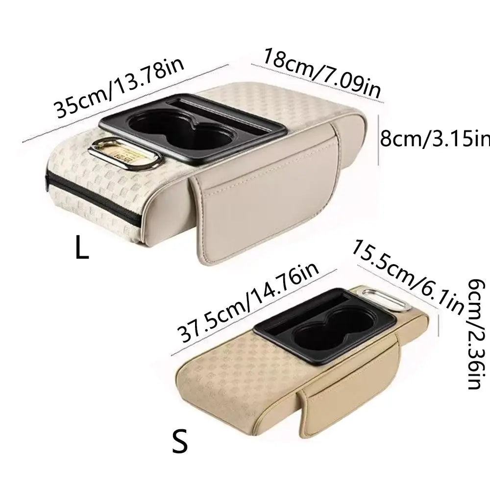Nappa Leather Center Console Armrest Cushion Tissue Box 2 Cup Holder Car Armrest Storage Box Comfortable Phone Slot Zpaxo