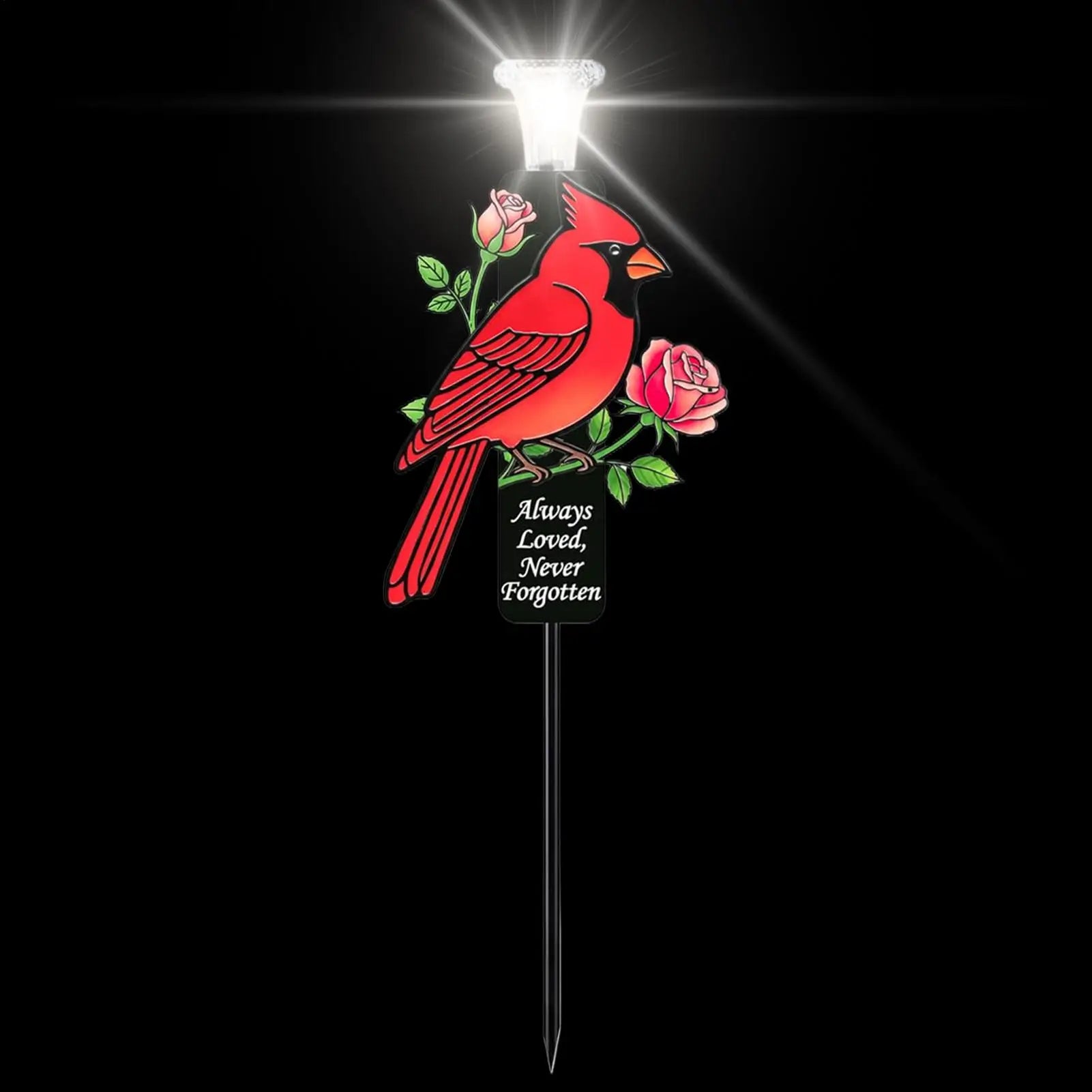 Yard Decor Stakes Solar Powered Lighted Red Bird Sign Cardinal