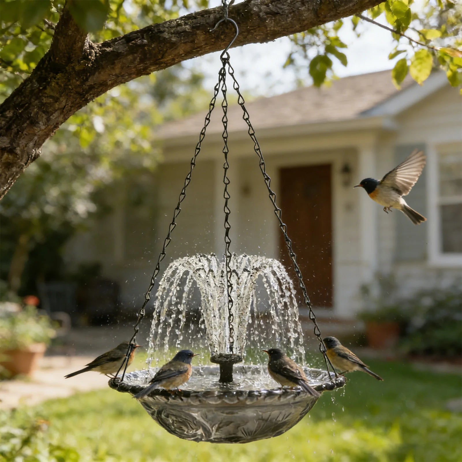 Solar Cascade Fountain Birdbath Solar Powered Fountain Bird Bath Hanging Glass Bowl Birdbath Attracts Wild Birds Hummingbirds Zpaxo