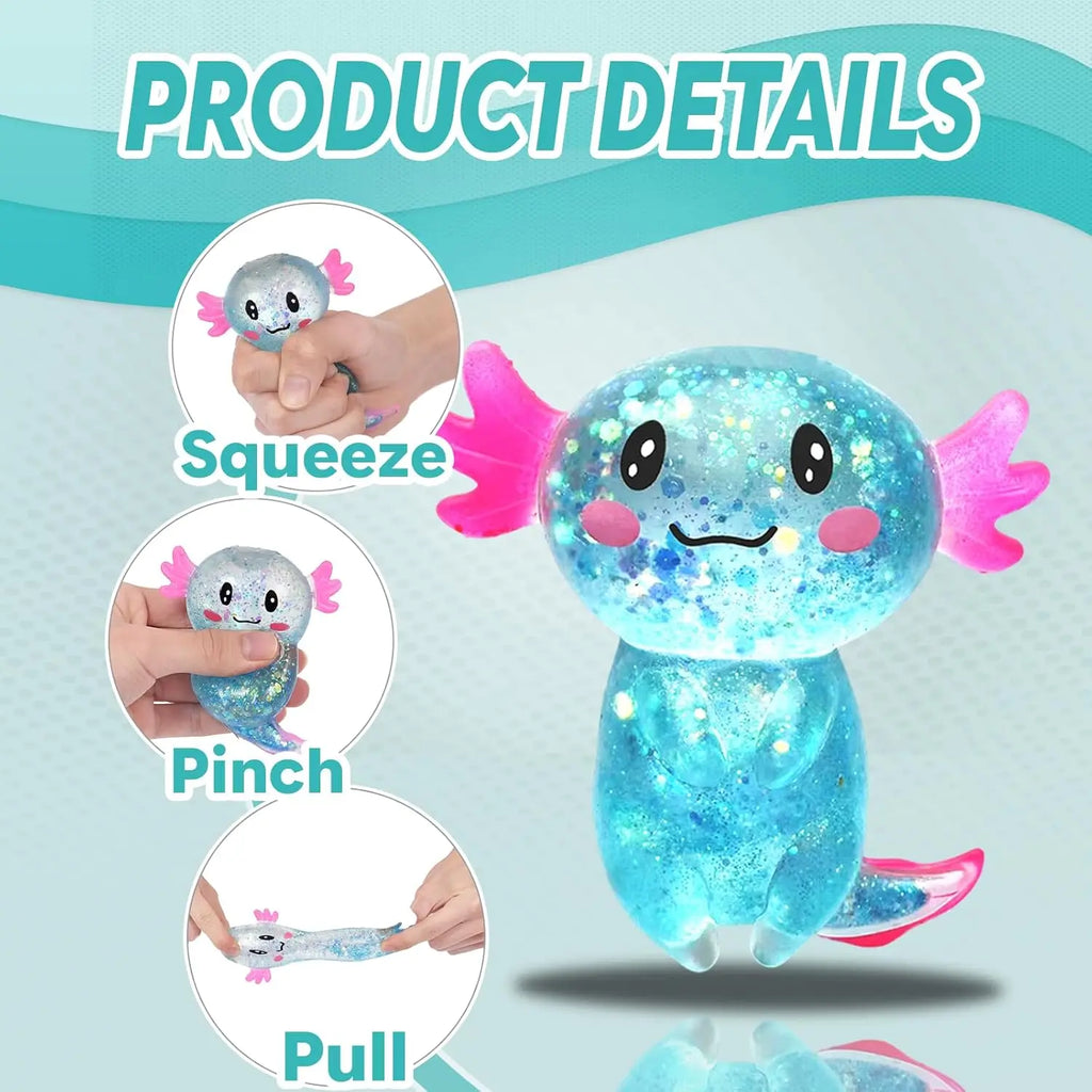 Relief Toy Glitter Fidget Toy Axolotl Squishy Stress Cut Filled Relief Toy Glitter Squeeze Birthday Supplies Anti-Anxiety Gift Zpaxo