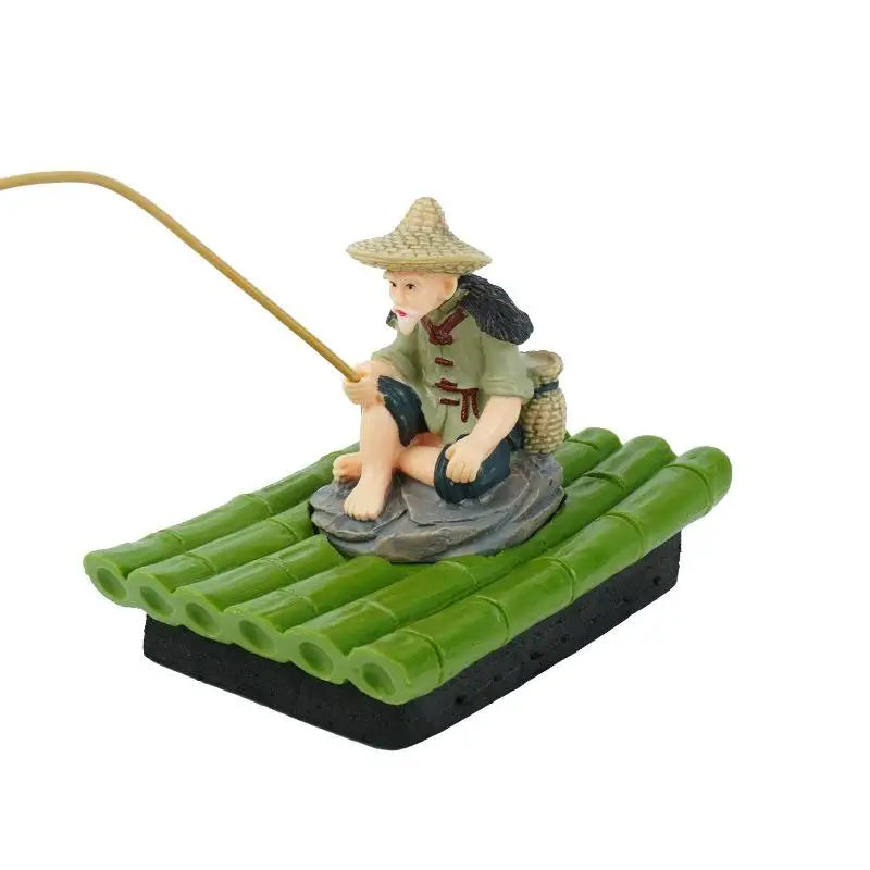Garden Decorative Bamboo Raft Fisherman Statue Elderly Angler PVC Zpaxo