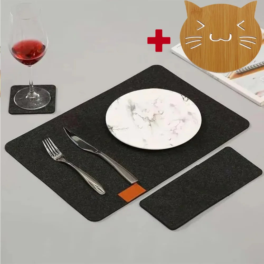 3-4pcs Set Placemat Table Mat Washable Felt Placemats Tableware Pad Non-Slip Placemat for Kitchen Bistro Tables Bars Coffee Shop Zpaxo 4pcs-black 1 set