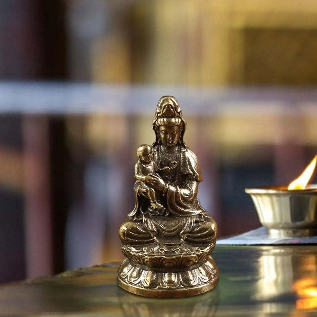 Avalokitesvara Statue Goddess of Mercy Figurine Holding A Kid Chinese Feng Shui Gift,Buddhist Guanyin Statue for Living Room Zpaxo Default Title