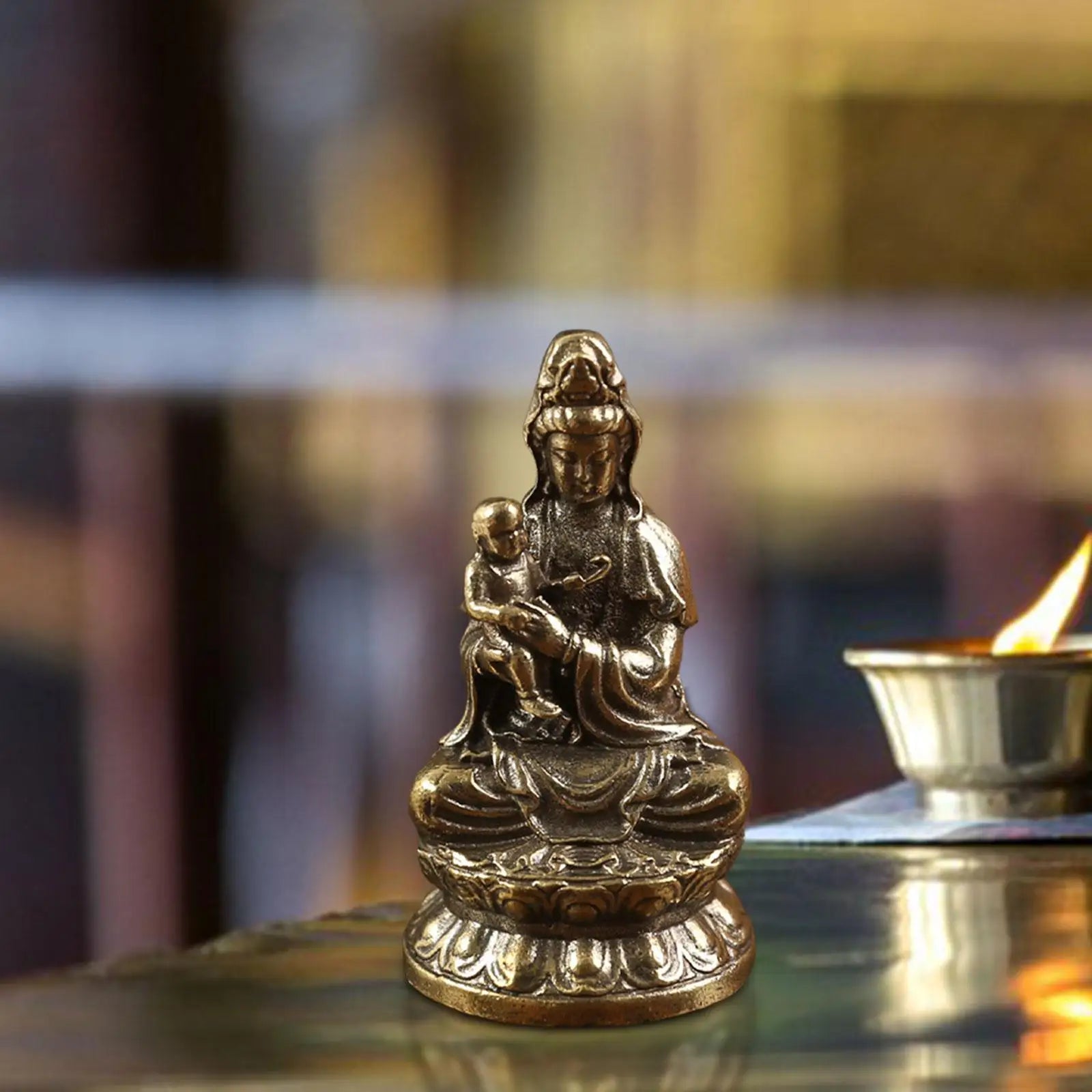 Avalokitesvara Statue Goddess of Mercy Figurine Holding A Kid Chinese Feng Shui Gift,Buddhist Guanyin Statue for Living Room Zpaxo Default Title