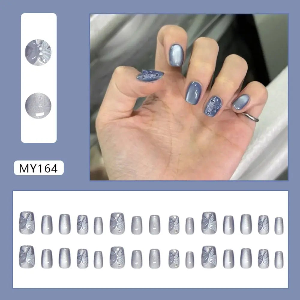 Short Ballerina False Nails Cat Eye Shining Slices French Nail Tips Zpaxo