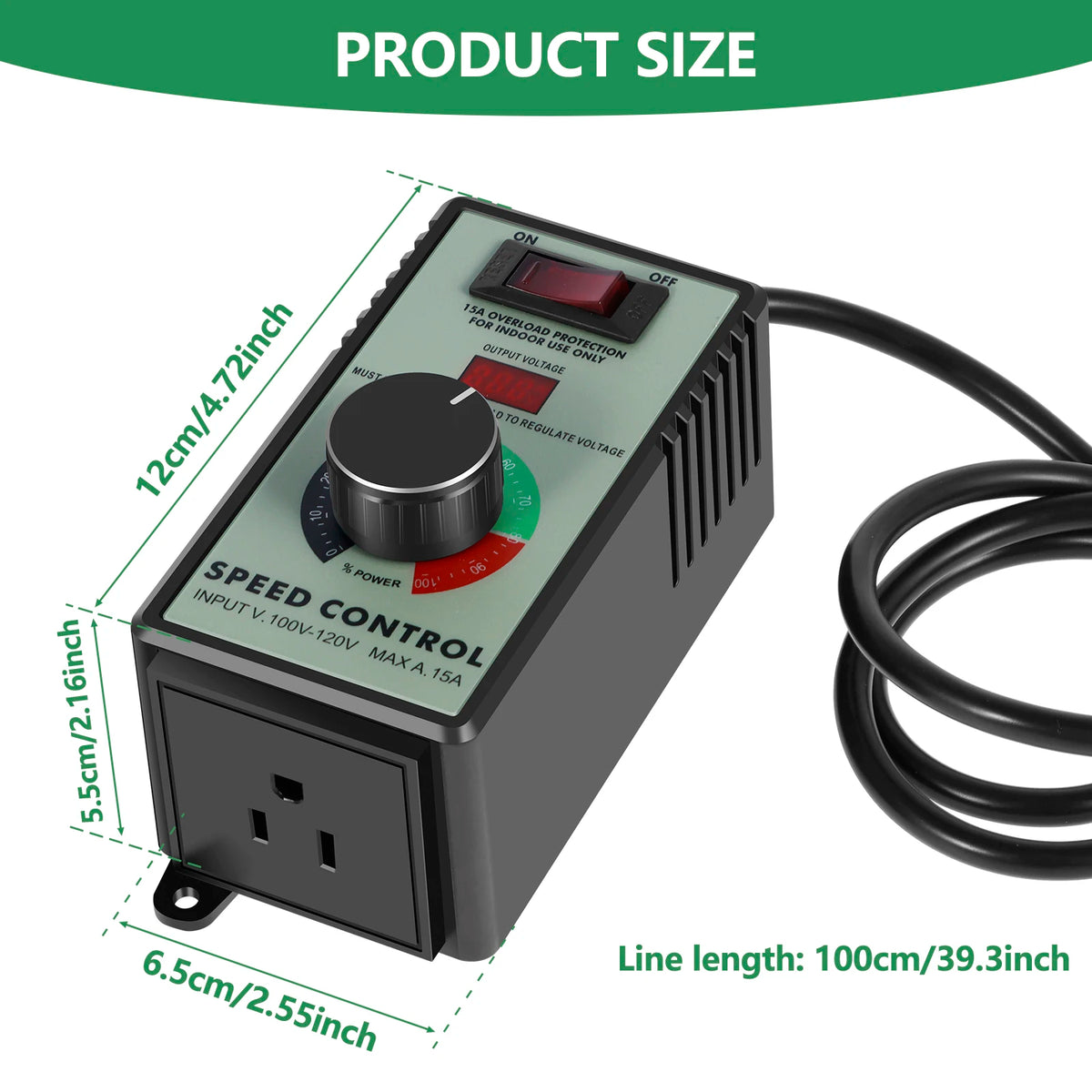 4000W Motor Speed Controller 110-120V 15A Motor Speed Voltage Regulator US Variable Speed Switch Safe for Electric Angle Grinder Zpaxo Without hook US plug