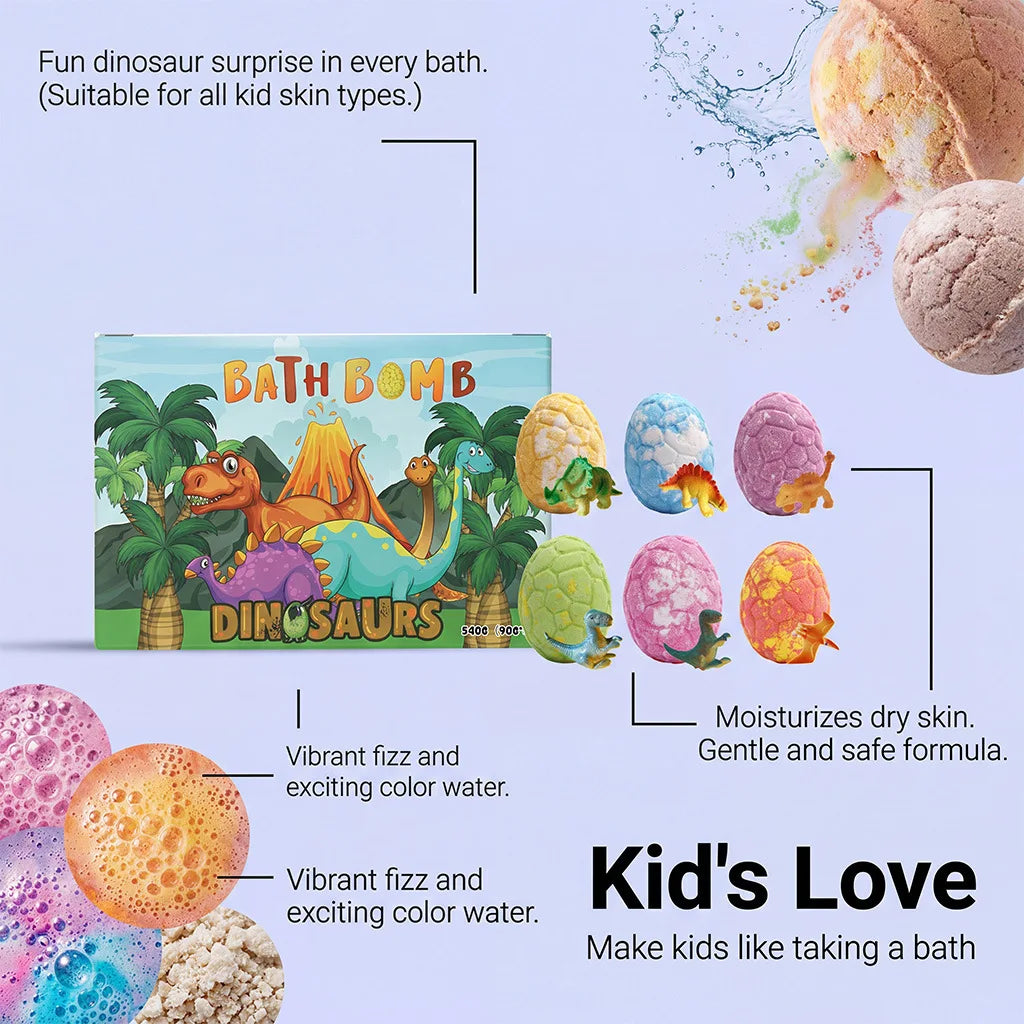 Dinosaur Egg Bath Bombs with Surprise Toys – 6-Pack Kids Gift Kids Bath Bombs Zpaxo
