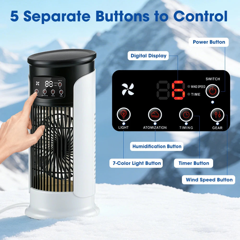 AFDEAL 6-Speed Desktop Misting Fan – Timer & 7-Color Light Desktop Misting Fan Zpaxo