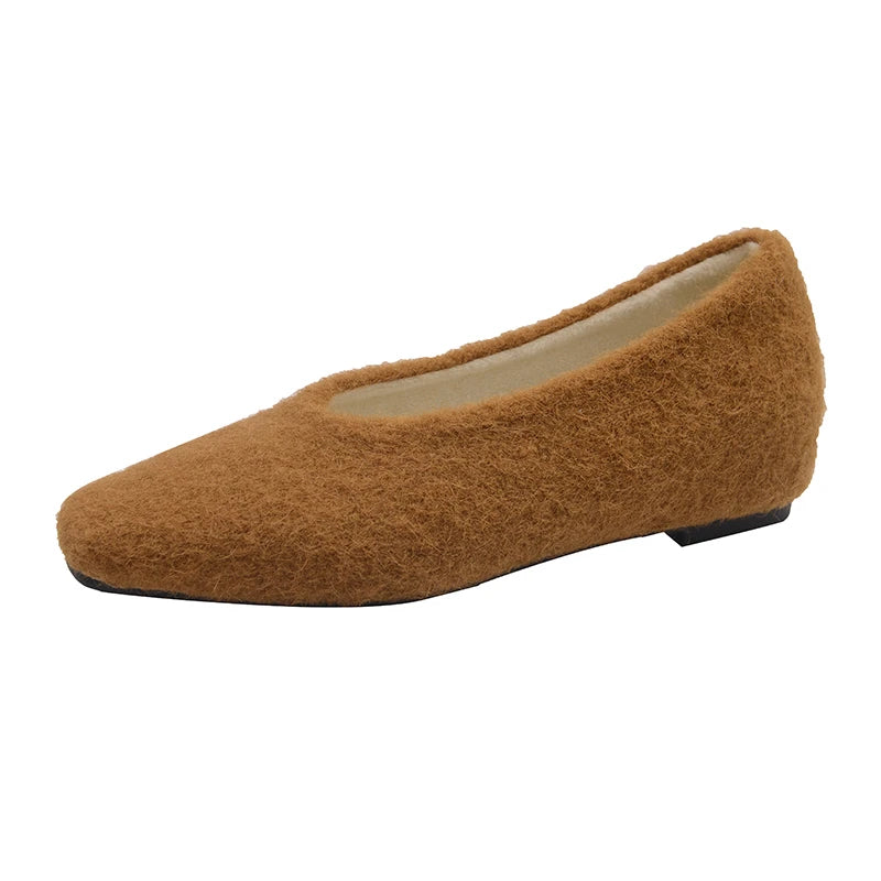 Temperament Woolen Square Toe Velvet Single Shoe Women's Autumn