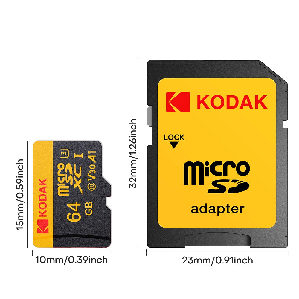KODAK Micro SD Card 128GB 64GB 32GB 16GB Class 10 U3 100MB/s TF Memory Card + SD Adapter for 4K Video Drone Phone Zpaxo