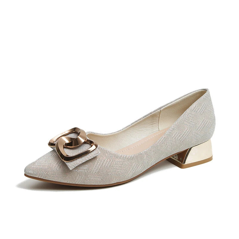 Womens Metal Square Buckle Mid Heel Pumps Chunky Pointed Toe Soft Zpaxo 022-1 Apricot 42 China Mainland